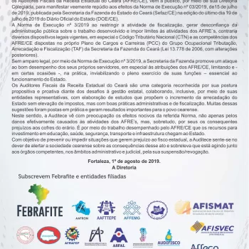 Auditece publica Nota de Repúdio à NE 3/2019 nos principais jornais do estado