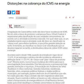 Por proposição da AUDITECE, distorções na cobrança do ICMS na energia mais uma vez é destaque no Jornal O POVO